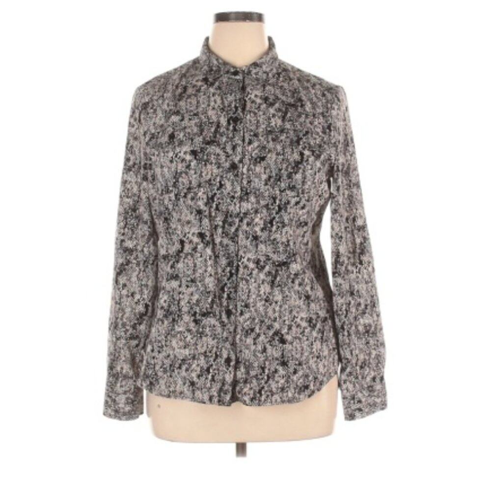 Dana Buchman Black & White Snakeskin Button Down Pattern Top XL